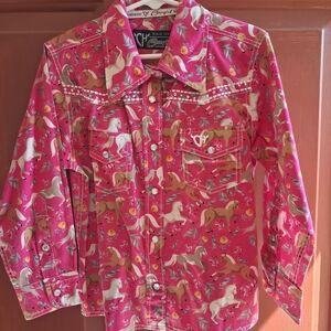 Children's Pink Horse Print Button Down Shirt